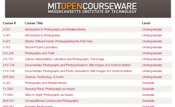 MIT list of free photography courses